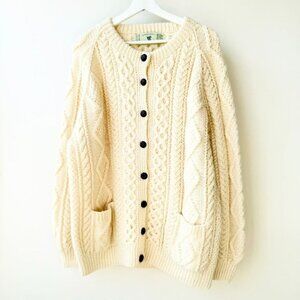 Irish Aran Co. Cable Knit Wool Fisherman Cardigan – Cream (Size XL) E28